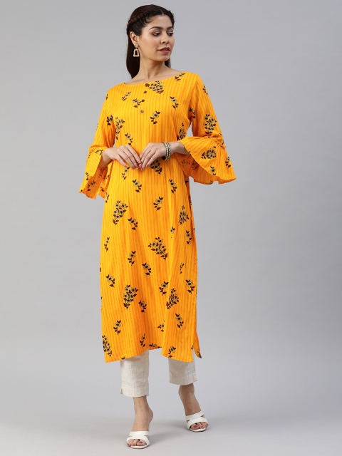 

Swishchick Women Yellow Striped Straight Kurta