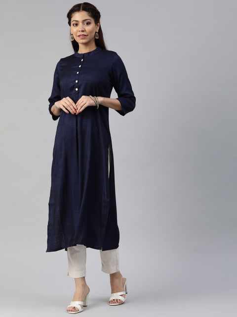 

Swishchick Women Navy Blue Solid Straight Kurta