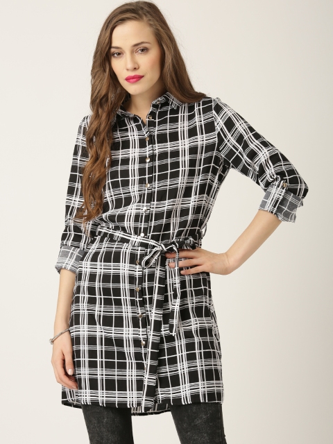 

QUIZ Black & White Polyester Checked Tunic Shirt