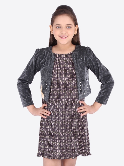 

CUTECUMBER Girls Brown Printed Fit and Flare Dress