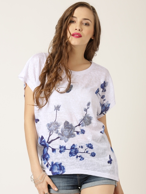 

Quiz White Polyester Floral Print Embellished Top