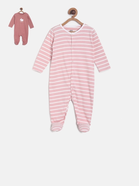 

MINI KLUB Girls Pack Of 2 Pink & Purple Printed Sleepsuits