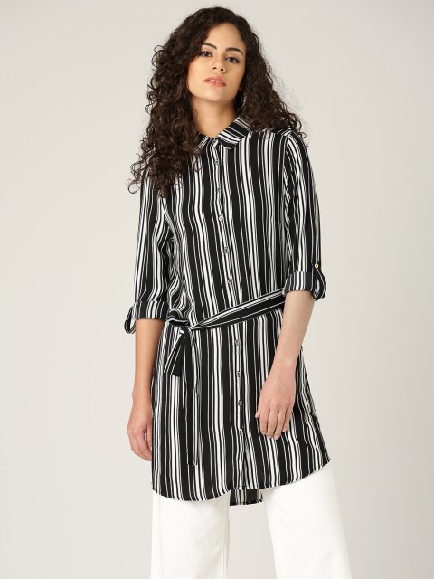 

QUIZ Women Black Striped Longline Shirt