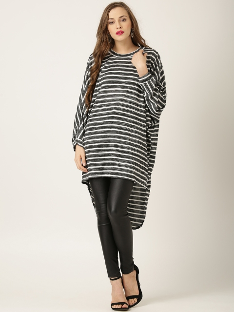 

QUIZ Black & White Striped Longlined High-Low Top