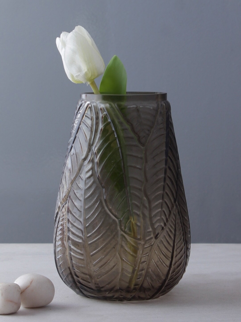 

TAYHAA Brown Leaf Design Glass Flower Vase