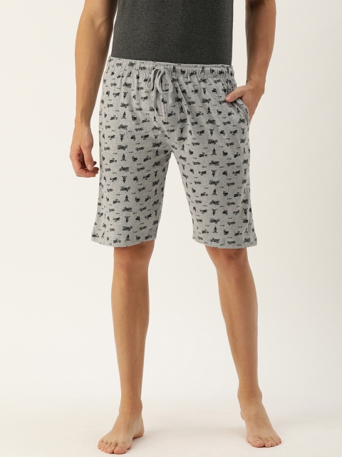 

Urban Dog Men Grey Melange & Black Printed Lounge Shorts
