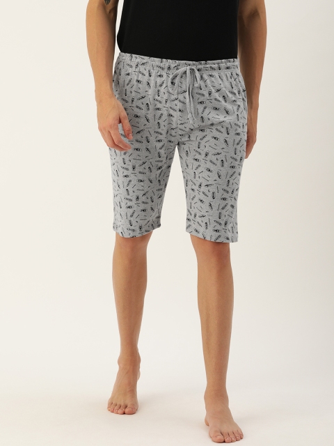 

Urban Dog Men Grey Melange & Black Printed Lounge Shorts