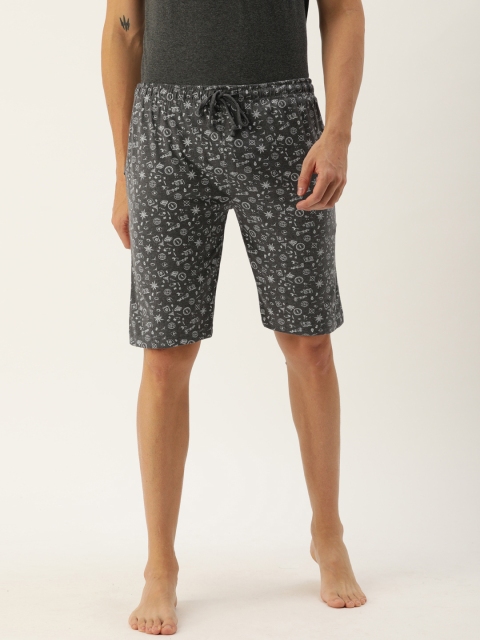 

Urban Dog Men Charcoal Grey & White Printed Lounge Shorts