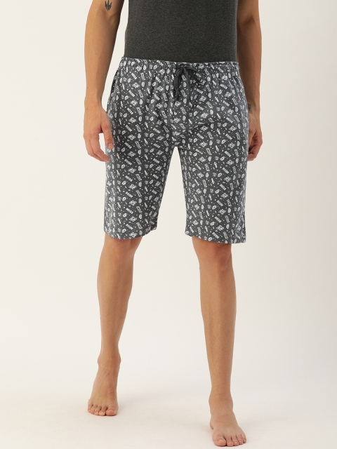 

Urban Dog Men Charcoal Grey & White Printed Lounge Shorts
