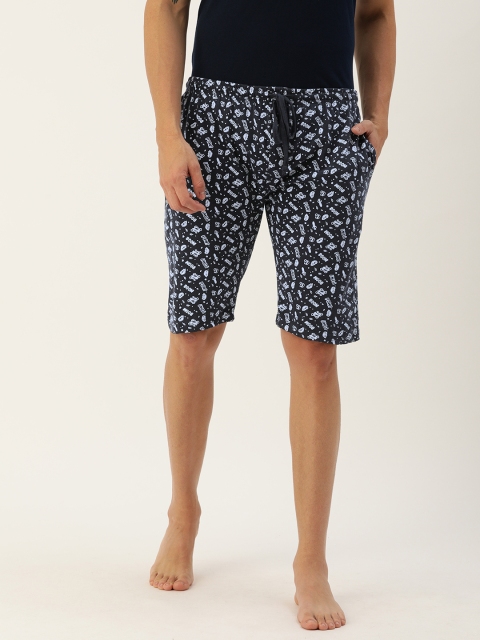 

Urban Dog Men Navy Blue & White Printed Lounge Shorts