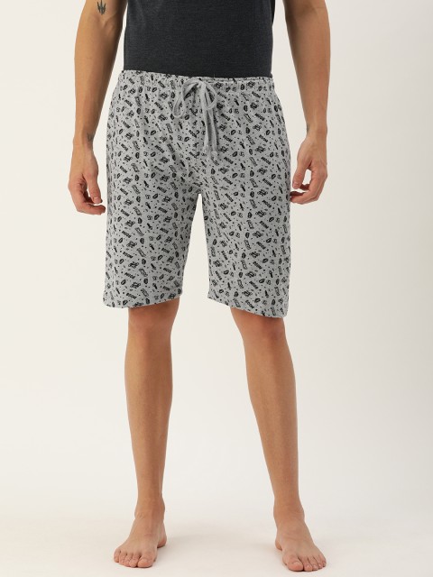 

Urban Dog Men Grey Melange & Black Printed Lounge Shorts