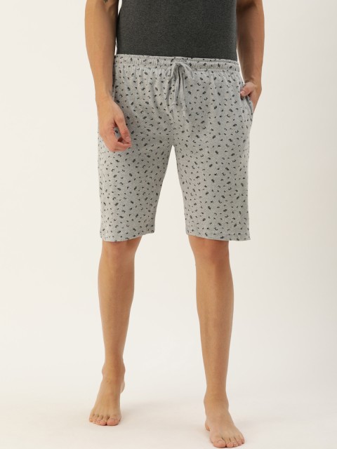 

Urban Dog Men Grey Melange & Black Printed Lounge Shorts