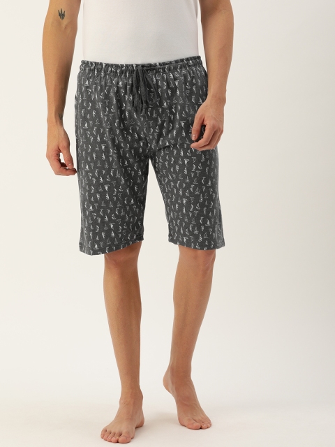 

Urban Dog Men Charcoal Grey & White Printed Lounge Shorts