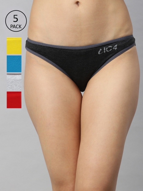 

IC4 Women Pack Of 5 Mid-Rise Printed Bikini Briefs 0CGRYT1001P5, Charcoal