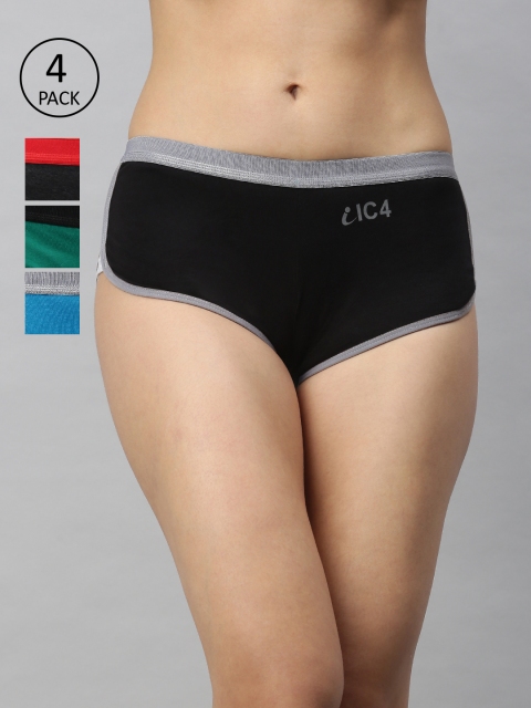 

IC4 Women Pack of 4 Solid Boy Shorts 0BMCT1002P4, Black