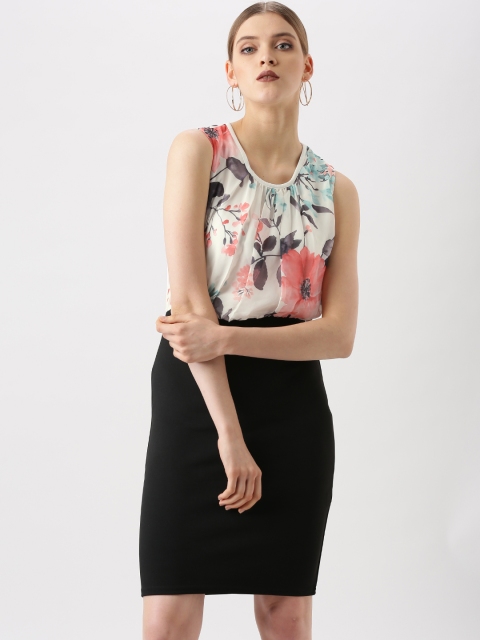 

QUIZ Women Black & White Floral Print Blouson Dress