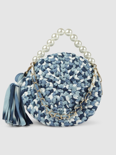 

RHHENSO Blue & White Self Design Sling Bag