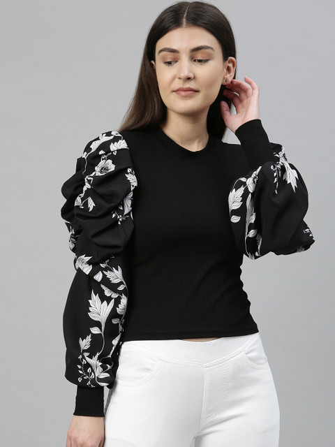 

RHHENSO Women Black Solid Top