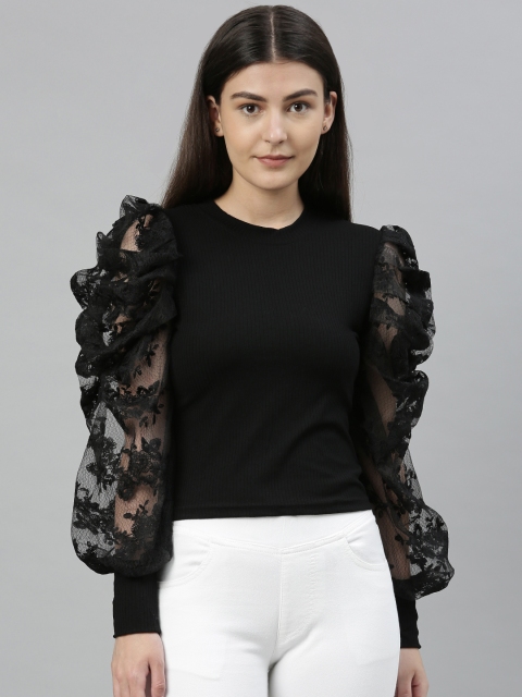 

RHHENSO Women Black Solid Top