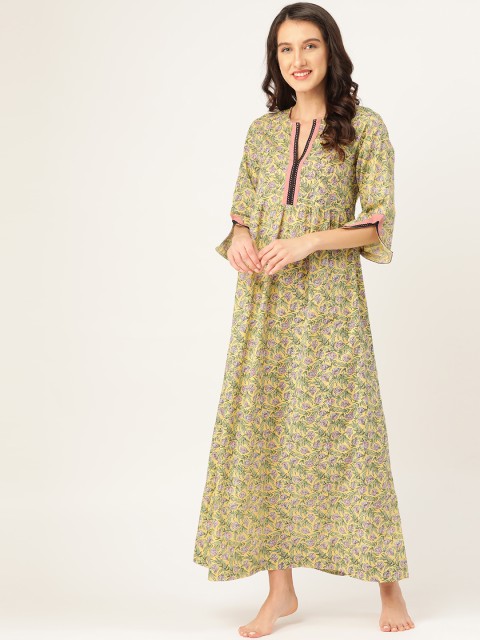 

pinwheel Yellow & Green Floral Printed Maxi Nightdress