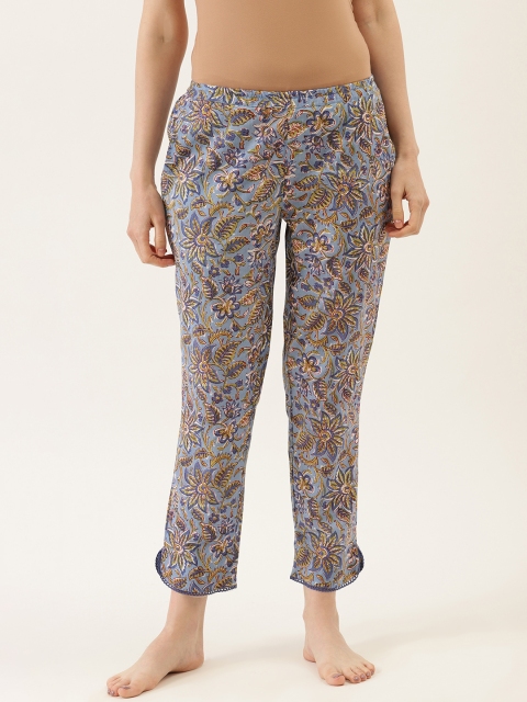 

pinwheel Women Blue & Green Pure Cotton Printed Lounge Pants, Purple