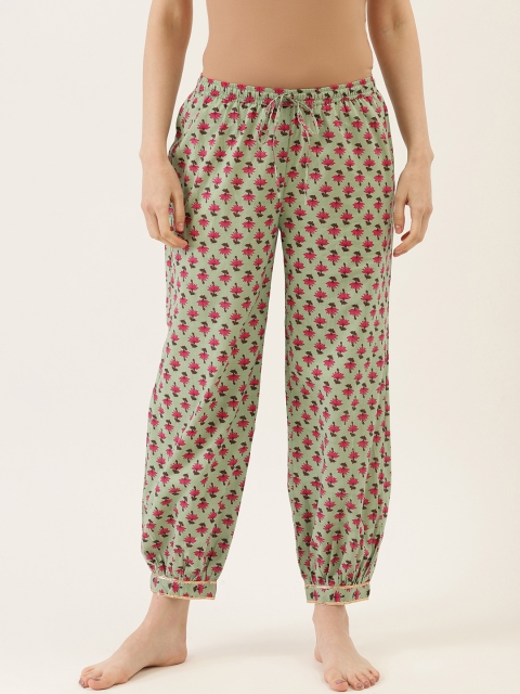 

pinwheel Women Green & Pink Pure Cotton Printed Jogger Style Lounge Pants