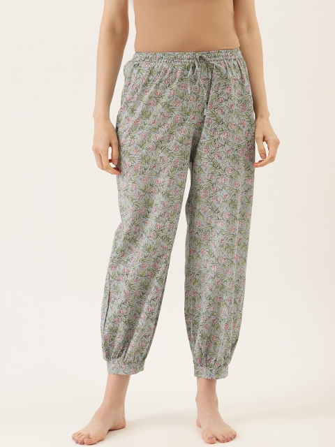 

pinwheel Women Blue & Green Pure Cotton Printed Jogger Style Lounge Pants