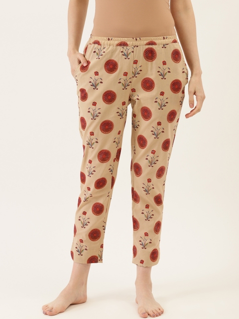 

pinwheel Women Beige & Maroon Pure Cotton Printed Lounge Pants