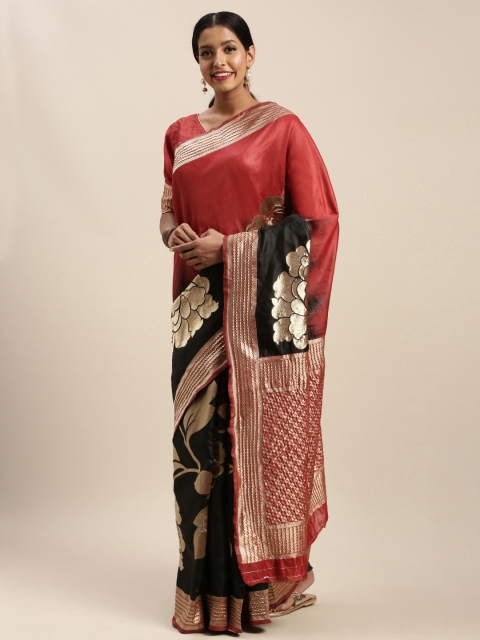 

Mitera Red & Black Floral Woven Design Banarasi Saree