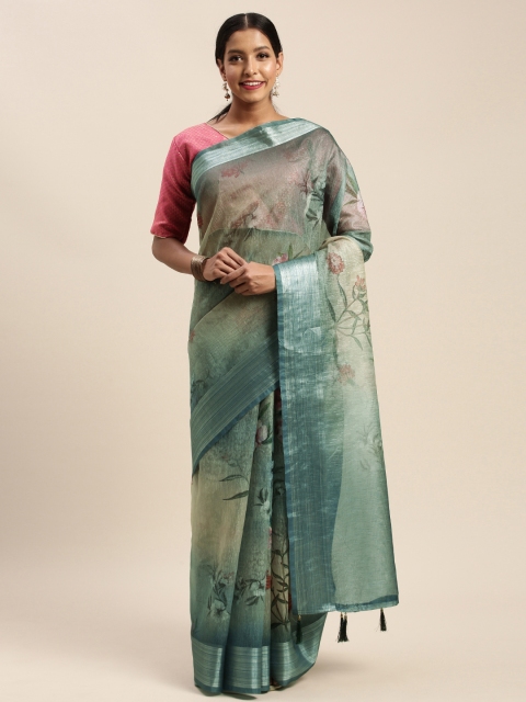 

Mitera Blue & Pink Floral Digital Print Saree