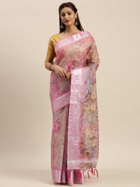 

Mitera Pink Woven Design Cotton Blend Saree