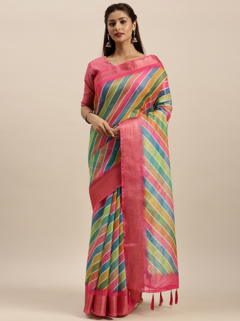 

Mitera Multicoloured Striped Cotton Blend Saree, Multi