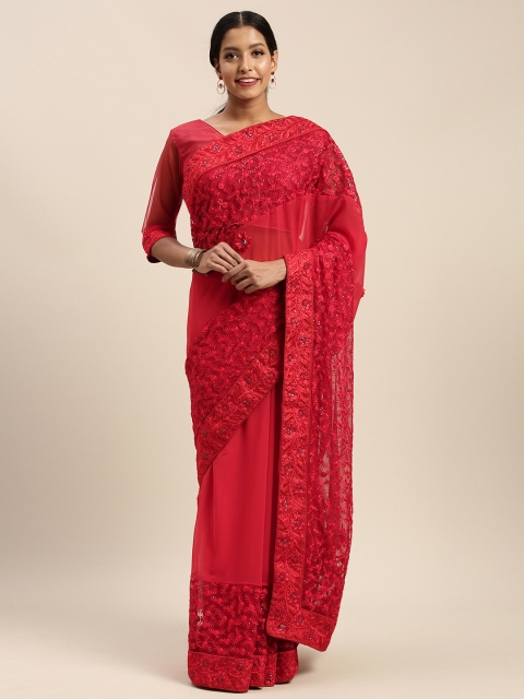 

Mitera Red Embellished Net Saree