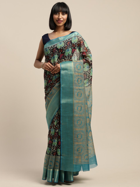 

Vaamsi Black & Turquoise Blue Art Silk Printed Saree