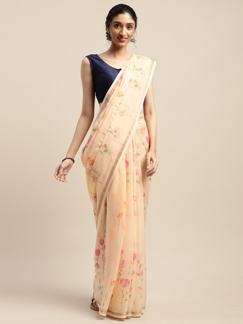 

Vaamsi Peach-Coloured & Green Art Silk Printed Saree