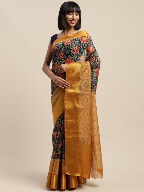 

Vaamsi Black & Mustard Yellow Art Silk Printed Saree