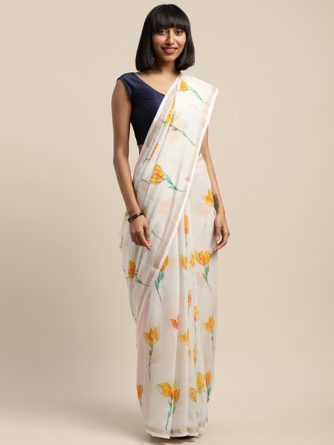 

Vaamsi Off-White & Yellow Art Silk Floral Printed Saree