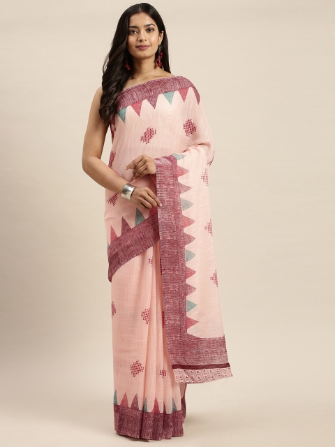

Vaamsi Peach-Coloured & Maroon Art Silk Printed Saree