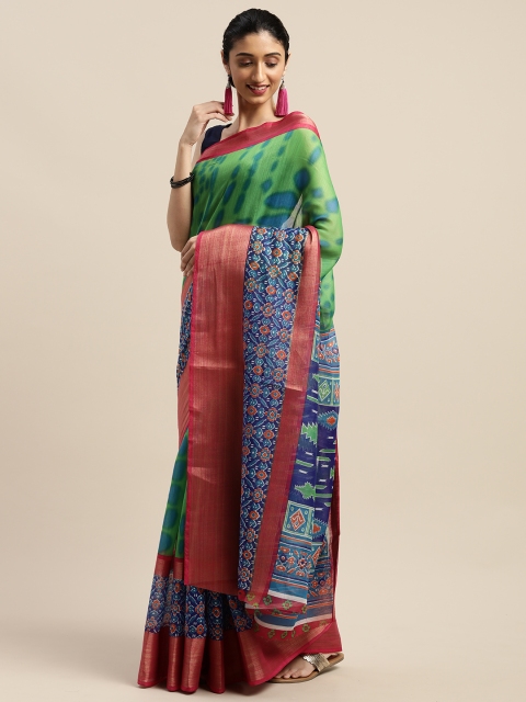 

Vaamsi Green & Navy Blue Art Silk Printed Saree