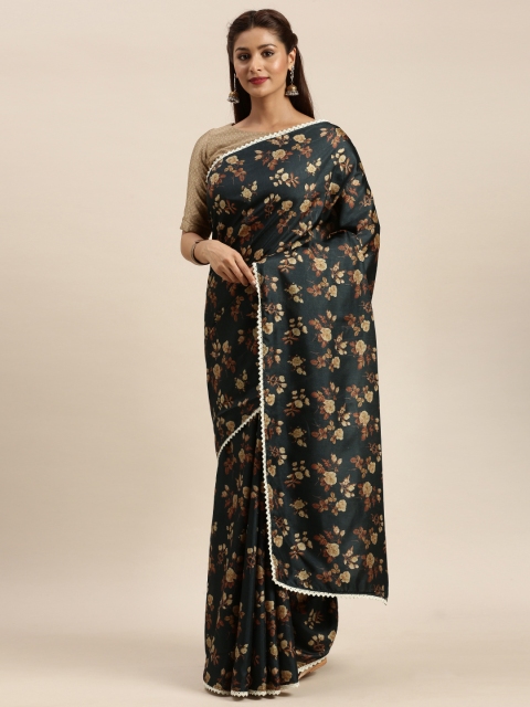 

Vaamsi Charcoal Grey & Beige Art Silk Floral Printed Saree