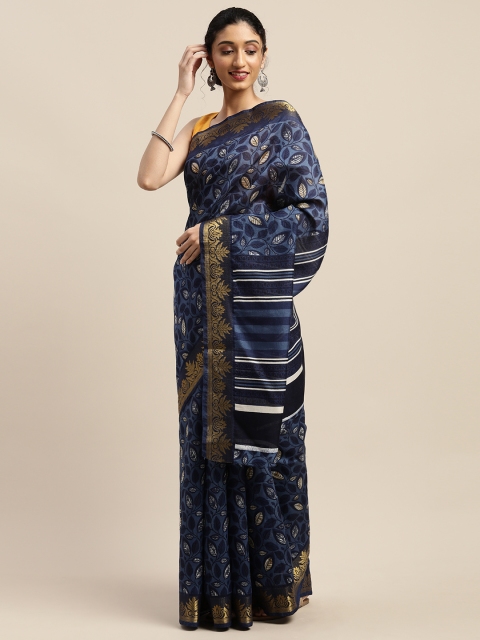 

Vaamsi Navy Blue Ethnic Printed Art Silk Saree