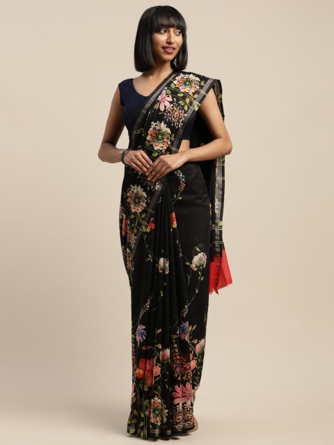 

Vaamsi Black & Pink Art Silk Floral Printed Saree
