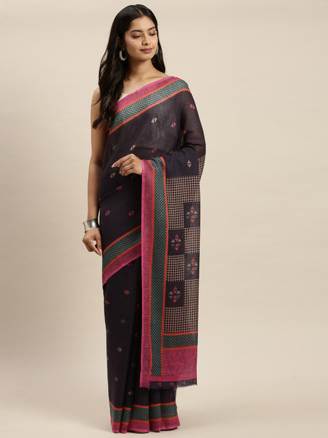 

Vaamsi Navy Blue & Purple Art Silk Printed Saree