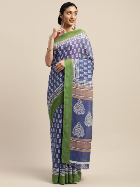 

Vaamsi Blue & White Art Silk Ethnic Printed Saree
