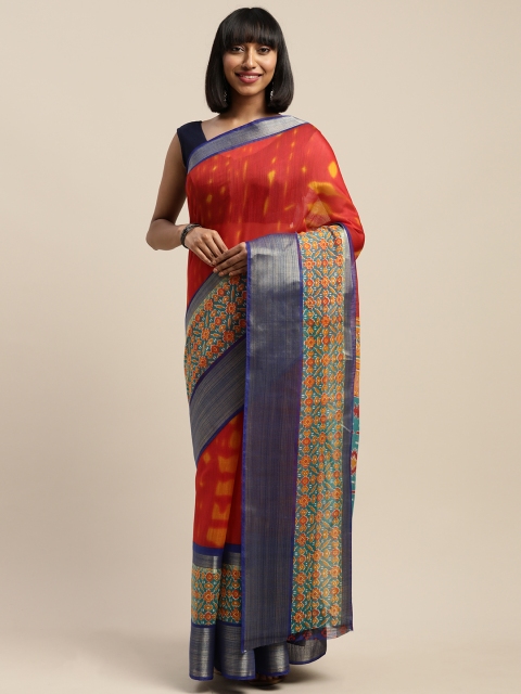 

Vaamsi Red & Mustard Yellow Art Silk Printed Saree