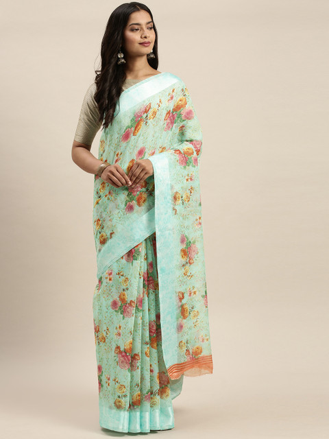 

Vaamsi Sea Green Floral Printed Art Silk Saree