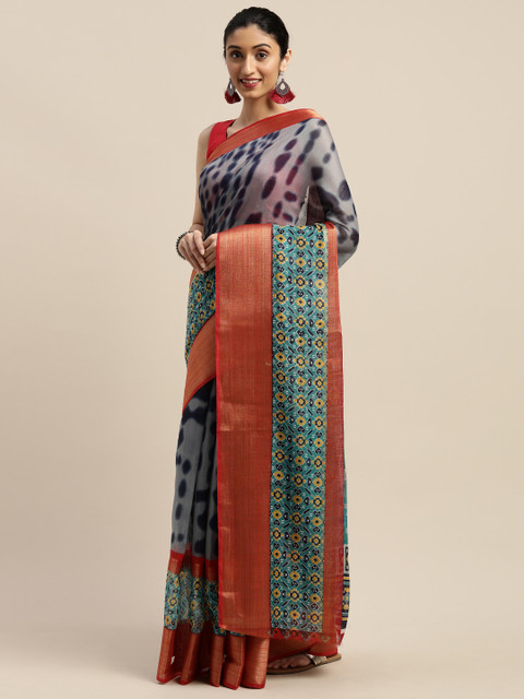 

Vaamsi Grey & Mustard Yellow Art Silk Printed Saree