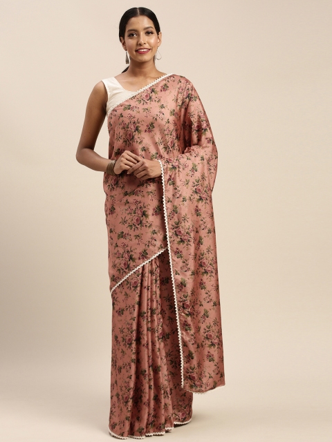 

Vaamsi Peach-Coloured & Green Art Silk Floral Printed Saree