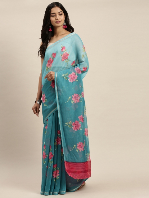 

Vaamsi Blue Floral Printed Art Silk Saree