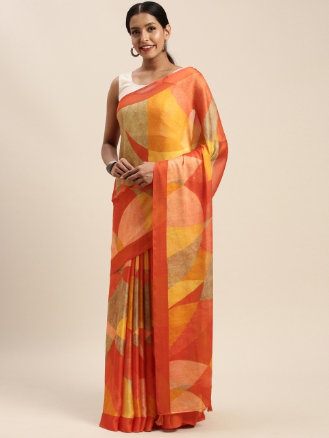 

Vaamsi Orange & Mustard Yellow Art Silk Printed Saree